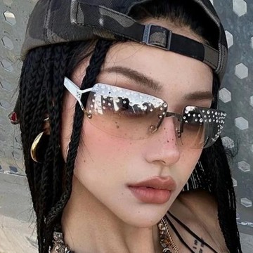歐美無框鑲鉆y2k墨鏡女高級感大框顯瘦復古千禧辣妹凹造型太陽鏡