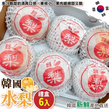 果物樂園-嚴選大顆韓國水梨禮盒(6入_每顆約650g/盒)