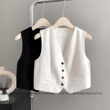 2025春夏新款洋氣百搭氣質休閑顯瘦短款西裝小馬甲外套女馬夾外搭