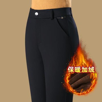 2024冬季新款媽媽加絨褲子女高腰彈力直筒休閑褲加厚保暖百搭西褲