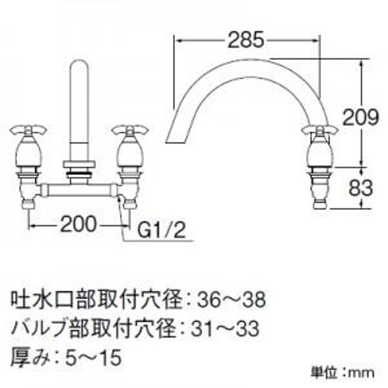 三栄水栓製作所 ツーバルブデッキ混合栓(ユニット用) 浴室用 THE