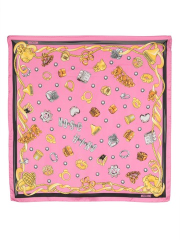 Moschino - logo-print scarf - unisex - Silk - One Size - Pink