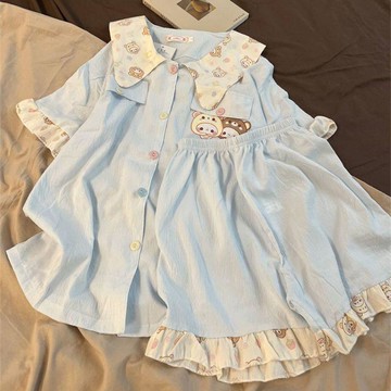 Mimo⭐女童睡衣兒童寶寶男童短袖夏季可愛輕鬆熊兩件套中大童家居服
