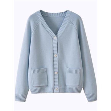 MAIE RAPRI純棉開衫毛衣外套女春秋V領藍色寬松休閑慵懶風針織衫