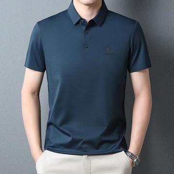 夏季冰絲短袖t恤男翻領無痕半袖polo衫中年寬松男裝透氣速干體恤