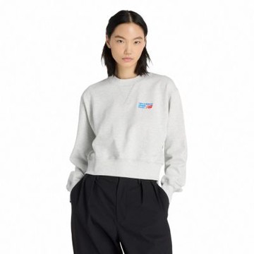 NEW BALANCE NB 長袖上衣 女 大學T 短版 寬鬆版型 美規 灰 WT53507AHH