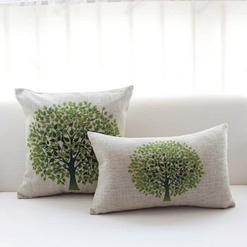 北歐棉麻抱枕沙發靠枕套方形靠墊綠樹不含芯腰靠