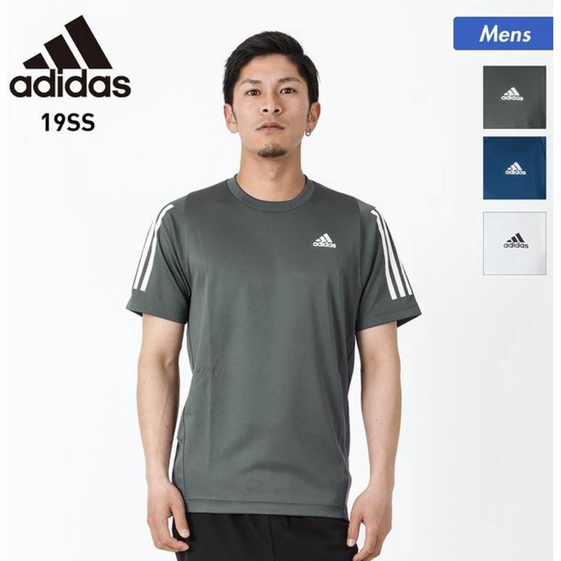 Adidas アディダス メンズ 半袖 Tシャツ ティーシャツ スポーツ ウェア 三本線 グレー ブルー ホワイト Ftf30 通販 Lineポイント最大0 5 Get Lineショッピング