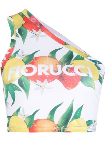 Fiorucci - graphic-print one-shoulder top - women - NewLife™ Recycled Polyester/Elastane - S - White