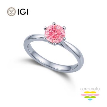 彩糖鑽工坊 IGI 1克拉 粉鑽 14K 六爪鑽戒 (培育鑽石 粉紅鑽石 彩鑽 FANCY VIVID PINK)