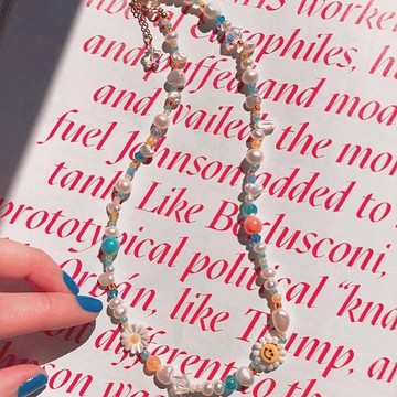 【熱賣】水晶 玻璃珠 笑臉 哈哈笑 貝母淡水珍珠項鍊 | 千禧復古