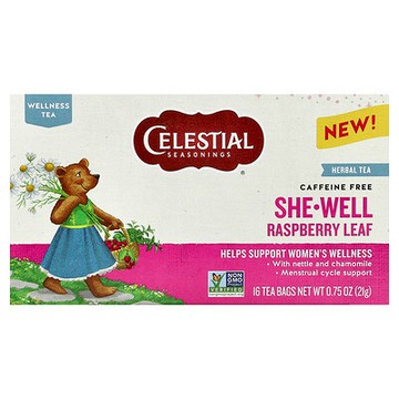 Celestial Seasonings, She-Well，草本茶，樹莓葉，無咖啡萃取，16 茶包，0.75 盎司（21 克）