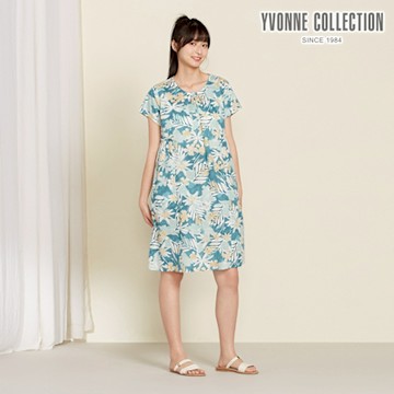 YVONNE 以旺傢飾 棉麻暈染印花短袖洋裝-薄荷綠