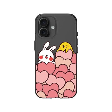 iPhone 16 Clear (相機按鈕) 酷墨灰 - 懶散兔與啾先生 Lazy Rabbit and Mr.Chu - Hearts