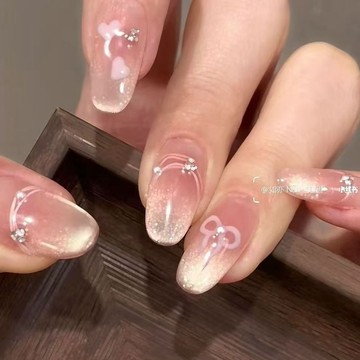 純手工穿戴甲法式蝴蝶結可愛氣質貓眼 顯白ins風指甲貼 假指甲 指甲貼片 可拆卸美甲