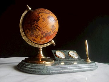 【老時光 OLD-TIME】早期二手台灣製大理石座地球儀時鐘筆收納組