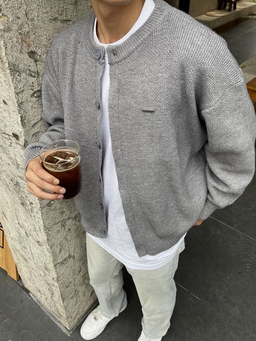 cleanfit淺灰色開衫毛衣男秋季美式慵懶chic外套高級感潮牌針織衫【步行者戶外生活館】