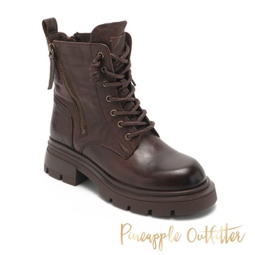 Pineapple Outfitter-BATISTA 素面綁帶拉鍊馬丁靴-咖啡色