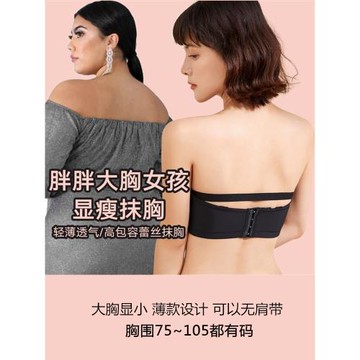 大碼薄款無肩帶內衣防下垂收副乳聚攏抹胸罩女大胸顯小無鋼圈文胸