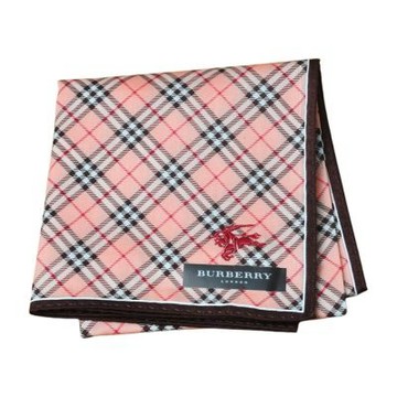 BURBERRY 巴寶莉  品牌經典斜格紋戰馬LOGO刺繡圖騰棉質帕領巾(蜜桃粉系/51CM)