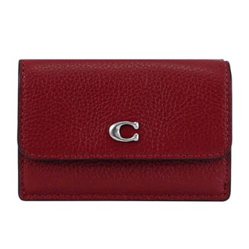 COACH CM437 經典C LOGO荔枝皮革三折零錢短夾.深紅