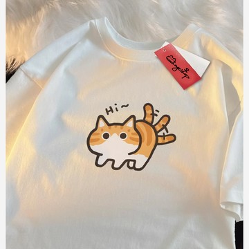 S~XL 萌寵 搖尾小黑狗 小橘貓 純棉 短T 情侶T【Y1358】MIT 情侶裝 短袖T恤 男女可穿 快速出貨不用等