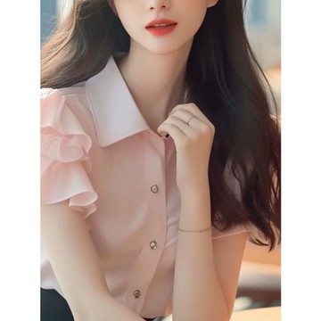 歐貨輕奢高端精致襯衫女夏季獨特別致小眾甜美漂亮絕美荷葉邊上衣