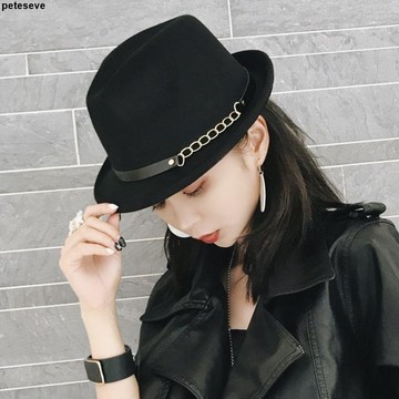 【韓國秋冬英倫復古】禮帽 毛氈呢禮帽 小沿卷邊 錐頂爵士帽 紳士帽 帽子 帽子女 毛氈 帽子 韓國 韓國帽子 爵士帽 時