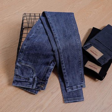 藍灰色鉛筆牛仔褲女緊身2025秋冬新款高腰彈力修身顯高顯瘦小腳褲