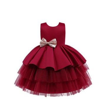 兒童女寶寶生日禮服公主裙一周歲紅色衣服小女孩女童蓬蓬連衣裙子