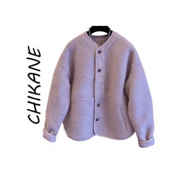 駱駝絨復古毛圈圈短外套大衣今年流行上衣女2023冬新款小個子