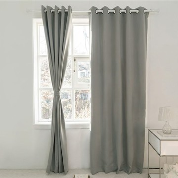 shez Home 打孔遮光窗簾 附窗簾綁帶  灰色  M號雙倍皺摺型 140 x 232cm