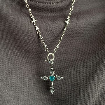 3.27上新浮力玫瑰花多彩愛心鋯石十字架吊墜女單墜項鏈銀飾僅吊墜