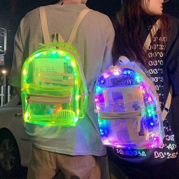 💥超惠購go💥ins風炫彩透明雙肩包女小衆百搭led書包男炫酷街頭背包PVC女包潮