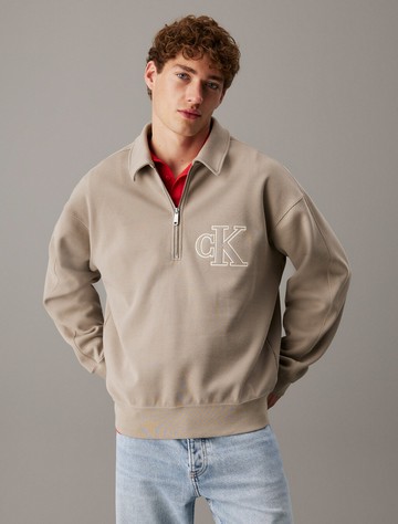 Calvin Klein 羅紋標誌貼飾拉鍊 Polo 衫