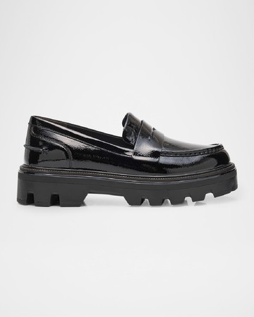 Quinn Patent-Leather Lug-Sole Penny Loafers
