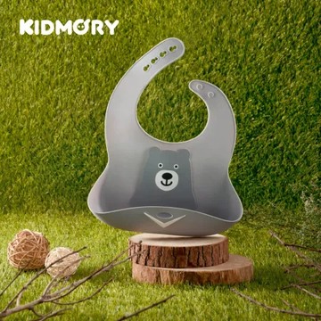 【官方直營】KIDMORY 矽膠寬口圍兜-2色可選(吃飯圍兜 防水圍兜 可折疊 副食品 食品矽膠KM-122)