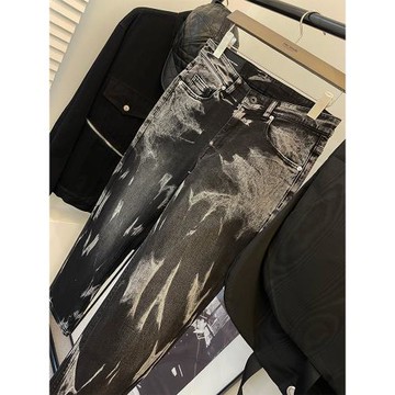 【GCYNUANUANUA】自設/潮流/暗黑/扎染/修身/小腳/男士九分牛仔褲