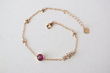 天然紅寶石手鍊，925純銀鍍玫瑰金