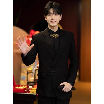 威軒斯新中式盤扣新郎結婚訂婚西服新款男西裝套裝中國風中式立領