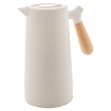 北歐木柄保溫壺 1L 密封PP加厚玻璃內膽 長效保溫  珍珠白  1個
