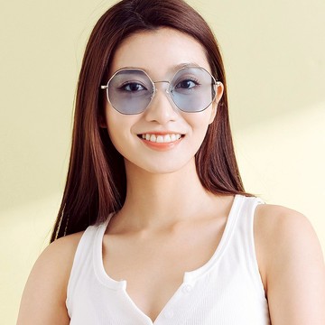 蘇打的水色甜夢│玩色時尚波光藍幾何圓框墨鏡│UV400太陽眼鏡