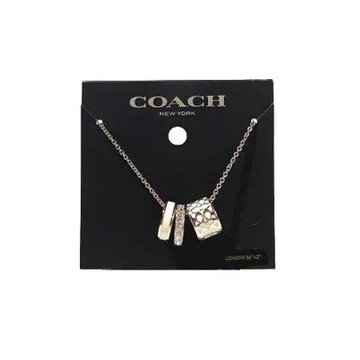 COACH 白色 經典C字琺瑯材質+水鑽3環造型金鍊項鍊-附防塵袋 #C9446 