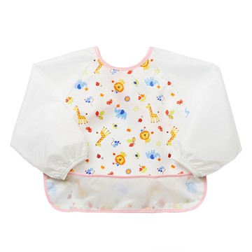 akachan honpo - 抗油汙、快乾長袖圍兜-動物-粉紅色 (80～95)-日本製