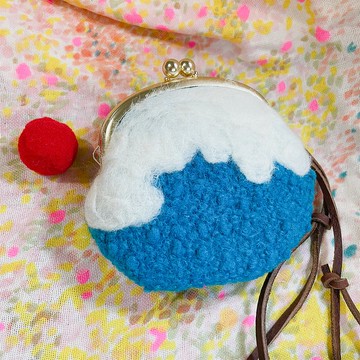 手作富士山圓圓口金包零錢包隨身包