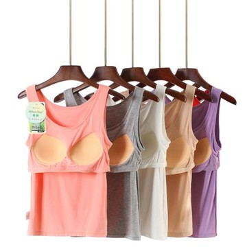 莫代爾帶胸墊吊帶背心女棉質bra罩杯文胸一體運動瑜伽打底內衣夏
