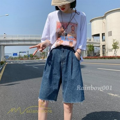 デニムパンツレディースジーンズ5分丈着痩せ新作ハーフパンツ着回しサマー無地ワイドパンツコーデきれいめジーパン 通販 Lineポイント最大get Lineショッピング