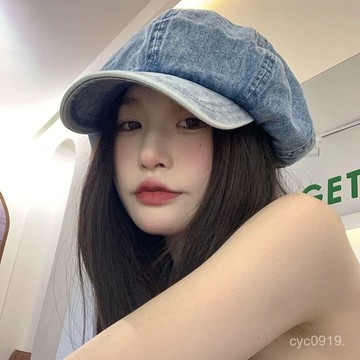 全網最殺價💯【1.1萬人好評】牛仔貝雷帽女複古八角帽大頭圍防曬畵家帽百搭顯臉小遮陽雲朵帽子