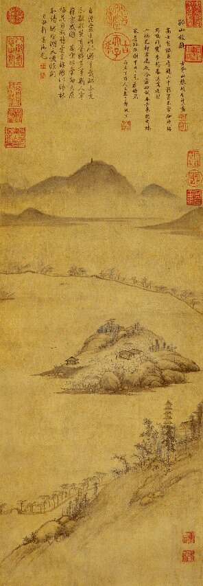 仿古畫 復制 絹本 畫心 明 項圣謨 孤山放鶴 33-95厘米名人字畫