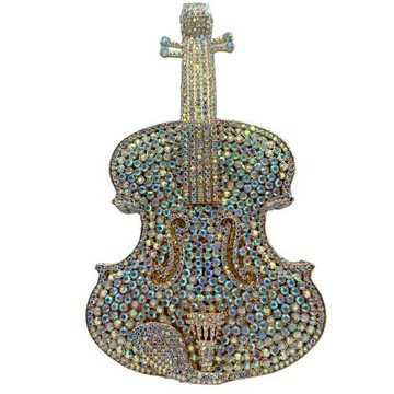 新品小提琴鑲鉆晚宴包跨境歐美宴會水鉆手拿包violin clutch bag